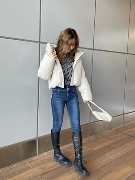 「MURUA（ムルーア）のアイテム（ダウンジャケット/コート）」を使った、本田莉央奈さん（レディース・158cm）の秋コーディネート