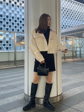 「MURUA（ムルーア）のアイテム（ボストンバッグ）」を使った、本田莉央奈さん（レディース・158cm）の秋コーディネート