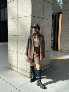 「MURUA（ムルーア）のアイテム（テーラードジャケット）」を使った、本田莉央奈さん（レディース・158cm）の秋コーディネート