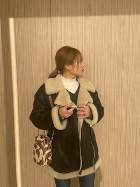 「MURUA（ムルーア）のアイテム（その他アウター）」を使った、本田莉央奈さん（レディース・158cm）の冬コーディネート