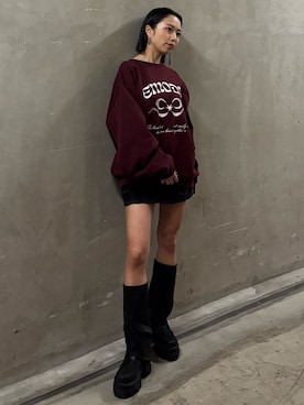 「EMODA（エモダ）のアイテム（スウェット）」を使った、高田莉子さん（レディース・150cm）の冬コーディネート