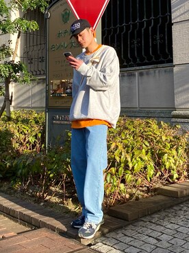 「FRUIT OF THE LOOM（フルーツオブザルーム）のアイテム（トップス）」を使った、YUYAさん（メンズ・171cm）の冬コーディネート
