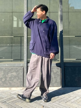 「YUYA × BeAMS DOT（ユウヤバイビームスドット）のYUYA × BeAMS DOT /  ハーフジップ スウェット（スウェット、ブルー系）」を使った、YUYAさん（メンズ・172cm）の秋コーディネート