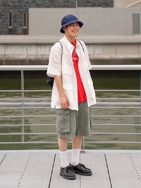 「Paraboot（パラブーツ）のParaboot/パラブーツ　MICHAEL　ミカエル（ドレスシューズ、ブラック系）」を使った、YUYAさん（メンズ・172cm）の夏コーディネート