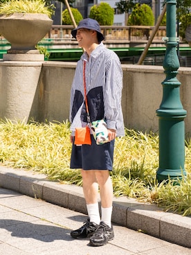 「BEAMS（ビームス）のBEAMS / 玉蟲 メトロ ハット（ハット、ブルー系）」を使った、YUYAさん（メンズ・172cm）の夏コーディネート