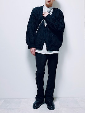 「Ellno Loset（エルノロゼット）のアイテム（カーディガン/ボレロ）」を使った、ちょびさん（メンズ・184cm）の冬コーディネート