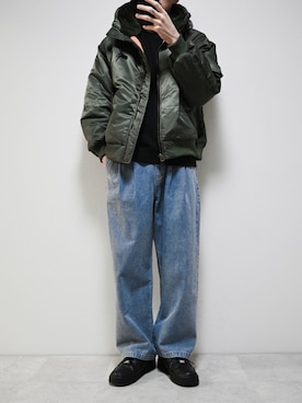 「CREARE -LINO-（クレアーレリノ）のアイテム（MA-1）」を使った、ちょびさん（メンズ・184cm）の冬コーディネート