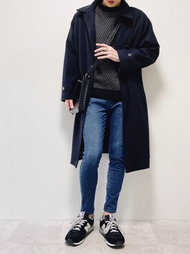 「スキニー」｜「アイテム（ステンカラーコート）」を使った、ちょびさん（メンズ・184cm）の冬コーディネート