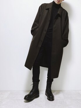 「スキニー」｜「アイテム（ステンカラーコート）」を使った、ちょびさん（メンズ・184cm）の冬コーディネート