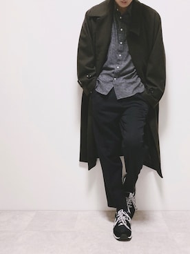 「EMMA CLOTHES（エマクローズ）のアイテム（ステンカラーコート）」を使った、ちょびさん（メンズ・184cm）の冬コーディネート