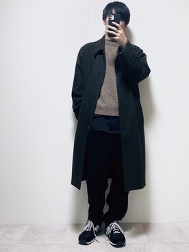 「チェック柄に恋してる」｜「アイテム（ステンカラーコート）」を使った、ちょびさん（メンズ・184cm）の冬コーディネート