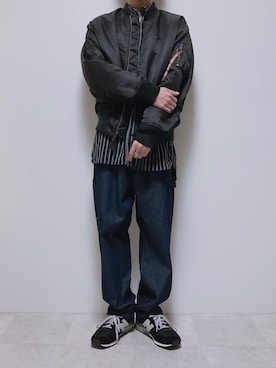 「ペインターパンツ」｜「アイテム（MA-1）」を使った、ちょびさん（メンズ・184cm）の秋コーディネート