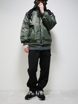 「EDWIN」｜「アイテム（MA-1）」を使った、ちょびさん（メンズ・184cm）の冬コーディネート