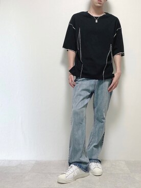 「G.O.C（ジーオーシー）のアイテム（デニムパンツ）」を使った、ちょびさん（メンズ・184cm）の夏コーディネート
