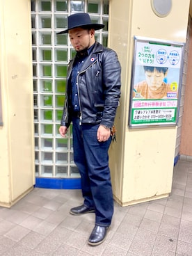 「アイテム（ライダースジャケット）」を使った、ホンダネーション さん（メンズ・172cm）の秋コーディネート