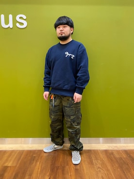 「GU（ジーユー）のアイテム（スウェット、ブルー系）」を使った、ホンダネーション さん（メンズ・172cm）の冬コーディネート