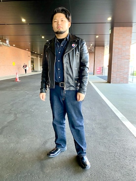 「アイテム（ライダースジャケット）」を使った、ホンダネーション さん（メンズ・172cm・20代）の冬コーディネート