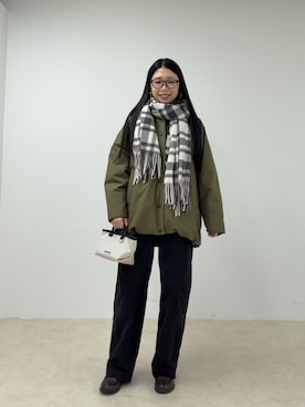 「fredy emue（フレディエミュ）の【昨年大好評につき今年も登場】Sorona PADDING COAT（ダッフルコート、グリーン系）」を使った、noripiyoさん（レディース・163cm）の秋コーディネート
