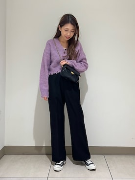 「ダメージカーディガン」｜noripiyoさん（レディース・163cm）の冬コーディネート