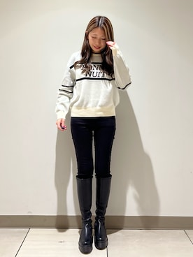 「EVOL（イーボル）の【EVOL】ソフトストレッチロングブーツ IT9925（ブーツ）」を使った、noripiyoさん（レディース・163cm）の冬コーディネート