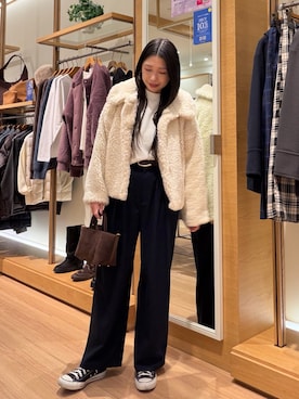 「アイテム（ムートンコート）」を使った、noripiyoさん（レディース・163cm）の冬コーディネート