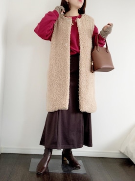 「マーメイドスカート」｜「アイテム（ダウンベスト）」を使った、risaさん（レディース・155cm）の冬コーディネート
