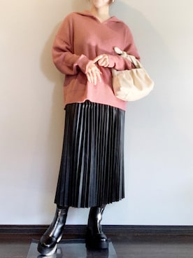 「GRL（グレイル）のセンタージップタンクソールショートブーツ（ブーツ）」を使った、risaさん（レディース・155cm）の冬コーディネート