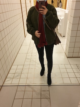 「アイテム（ライダースジャケット、グリーン系）」を使った、Elena30453724さん（レディース・158cm）の冬コーディネート