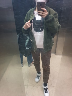 「アイテム（ライダースジャケット、グリーン系）」を使った、Elena30453724さん（レディース・158cm）の冬コーディネート