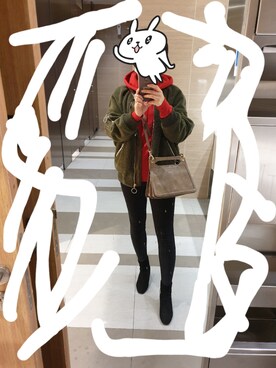 「アイテム（ライダースジャケット、グリーン系）」を使った、Elena30453724さん（レディース・158cm）の冬コーディネート