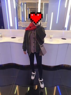 「アイテム（ライダースジャケット、グリーン系）」を使った、Elena30453724さん（レディース・158cm）の冬コーディネート