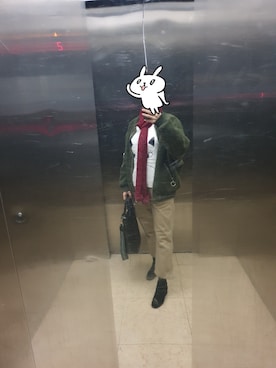 「アイテム（ライダースジャケット、グリーン系）」を使った、Elena30453724さん（レディース・158cm）の冬コーディネート