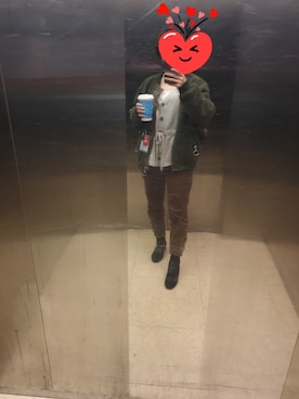 「アイテム（ライダースジャケット、グリーン系）」を使った、Elena30453724さん（レディース・158cm）の冬コーディネート