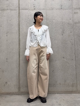 「SENSE OF PLACE by URBAN RESEARCH（センスオブプレイスバイアーバンリサーチ）の『抗菌/消臭』スクエアボリュームサボ（サンダル、ブラック系）」を使った、yuiさん（レディース・168cm）の春コーディネート