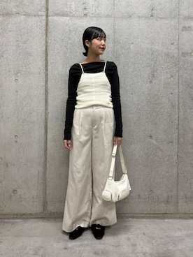 「SENSE OF PLACE by URBAN RESEARCH（センスオブプレイスバイアーバンリサーチ）の『洗濯可』ホルターネックボタンビスチェ（キャミソール、ホワイト系）」を使った、yuiさん（レディース・168cm）の春コーディネート