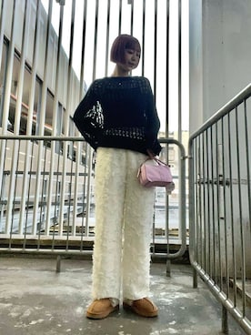 「SENSE OF PLACE by URBAN RESEARCH（センスオブプレイスバイアーバンリサーチ）のフリンジイージーパンツ（その他パンツ）」を使った、yuiさん（レディース・168cm）の冬コーディネート