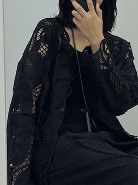 「SENSE OF PLACE by URBAN RESEARCH（センスオブプレイスバイアーバンリサーチ）のノーカラーレースジャケット（ノーカラージャケット、ブラック系）」を使った、yuiさん（レディース・168cm）の春コーディネート