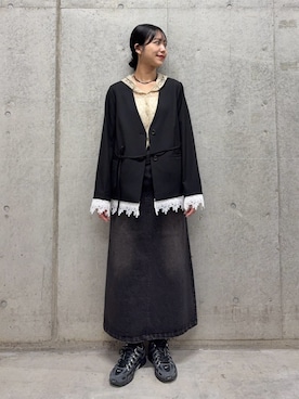 「SENSE OF PLACE by URBAN RESEARCH（センスオブプレイスバイアーバンリサーチ）の『洗濯可』フーディレースカットトップ（その他トップス、ベージュ系）」を使った、yuiさん（レディース・168cm）の春コーディネート