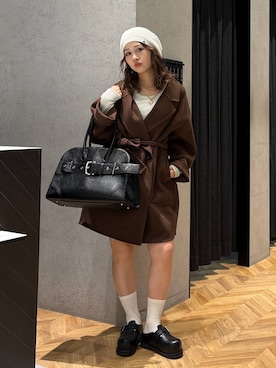 「JEANASIS（ジーナシス）のソフトラメリブUネックLS TEE/240318（Tシャツ/カットソー）」を使った、yumeha0127さん（レディース・159cm）の冬コーディネート