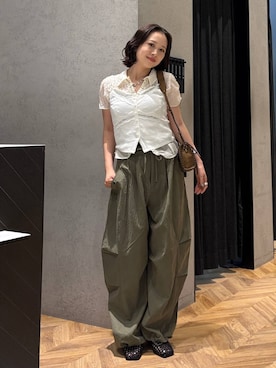 「JEANASIS（ジーナシス）のミリタリータックボリュームパンツ/657336（その他パンツ、グリーン系）」を使った、yumeha0127さん（レディース）の夏コーディネート