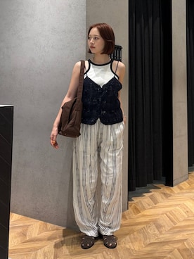 「eL（エル）の【eL】Trim Seamless Cup Top/492728（タンクトップ、ホワイト系）」を使った、yumeha0127さん（レディース）の夏コーディネート