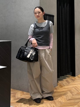 「JEANASIS（ジーナシス）のセミシアーリブヘンリー LS/326122（Tシャツ/カットソー、ピンク系）」を使った、yumeha0127さん（レディース）の春コーディネート