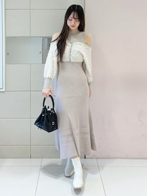 【最終値下げ】新品 ・1枚でコーデ完成✴︎ツイードレイヤードニットワンピース ツイードニットカーデドッキングマーメイドニットワンピース