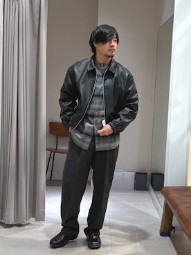 「アイテム（ライダースジャケット）」を使った、RYUICHIROさん（メンズ・168cm）の秋コーディネート