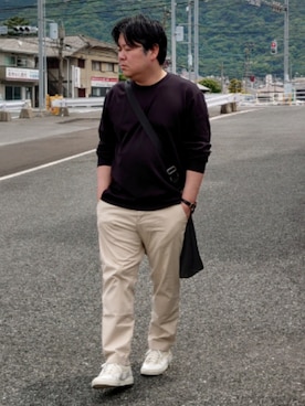 「OAMC（オーエーエムシー）のアイテム（スニーカー、ホワイト系）」を使った、doramukanさん（メンズ・168cm）の春コーディネート