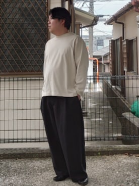 「WYM LIDNM（ウィム バイ リドム）のEXTRA FINE COTTON SIDE SLIT BASIC L/S（Tシャツ/カットソー、グレー系）」を使った、doramukanさん（メンズ・168cm）の春コーディネート