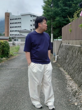 「WYM LIDNM（ウィム バイ リドム）のアイテム（スラックス）」を使った、doramukanさん（メンズ・168cm）の夏コーディネート