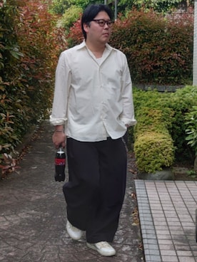 「WYM LIDNM（ウィム バイ リドム）のMICRO SPAN BASIC DRESS SHIRT（シャツ/ブラウス、ホワイト系）」を使った、doramukanさん（メンズ・168cm）の春コーディネート