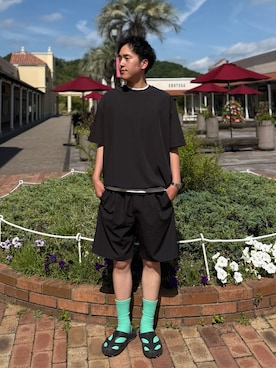 「URBAN RESEARCH DOORS（アーバンリサーチドアーズ）の『UR TECH』サマシェア ショートスリーブプルオーバー（T Shirts、ブラック系）」を使った、Wataruさん（メンズ・180cm）の夏コーディネート