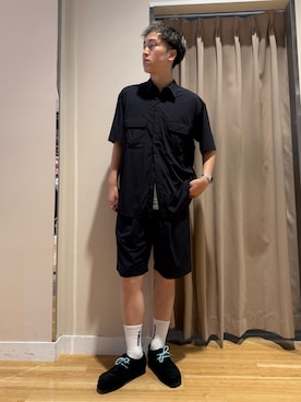 「URBAN RESEARCH（アーバンリサーチ）の『撥水/接触冷感』『UR TECH MoLight』PACKABLE SHIRTS（シャツ/ブラウス、ブラック系）」を使った、Wataruさん（メンズ・180cm）の夏コーディネート